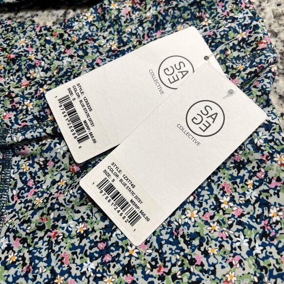 Sage Collective Set Sport Bra Biker Short Floral Blue Static Ditsy NWT Small - Picture 11 of 13